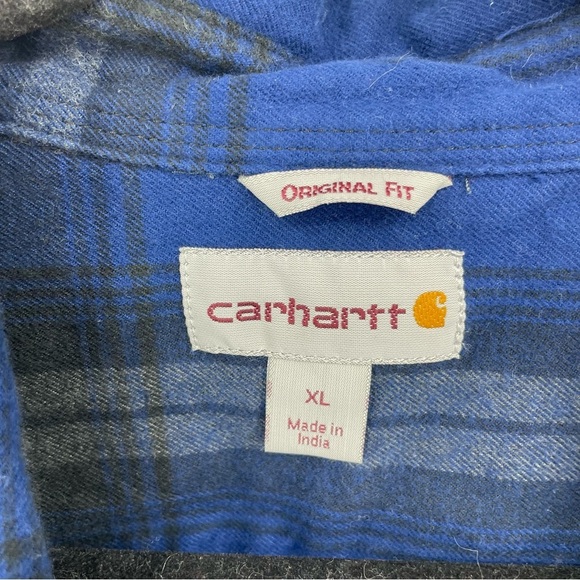 CARHARTT Shirt Mens XL 102215 988 Hubbard Plaid Long Sleeve Durable Canvas blue - Picture 2 of 7